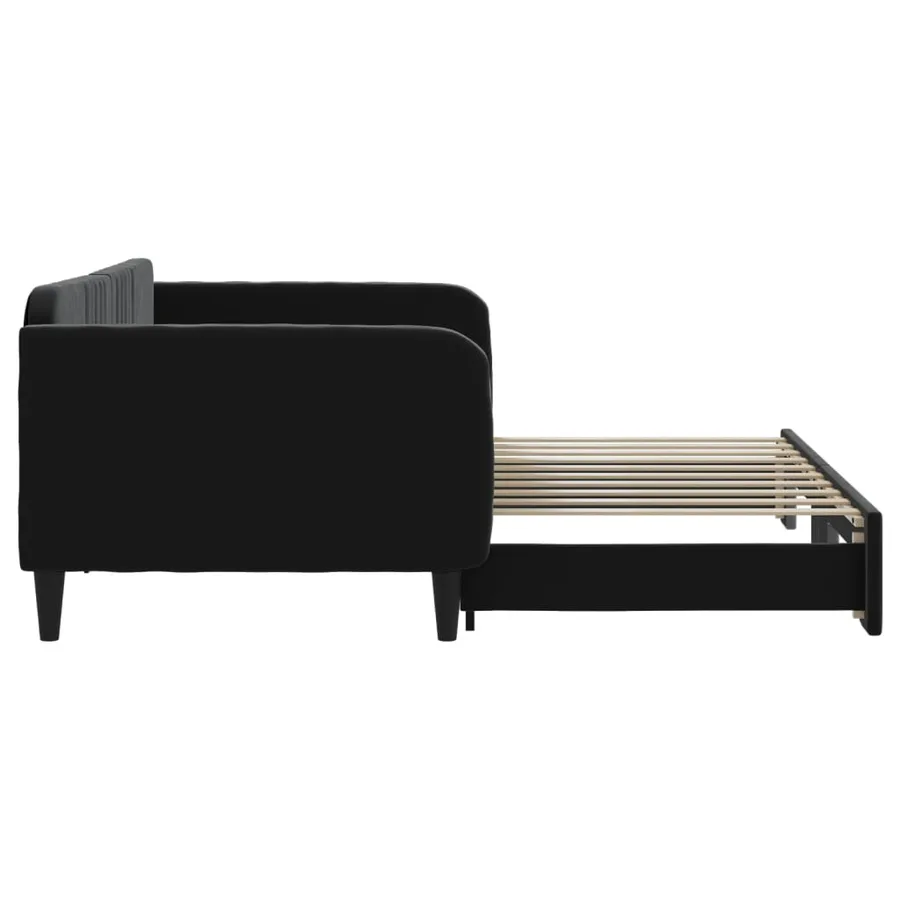 Lit de jour avec lit gigogne noir 90x190 cm velours - 4