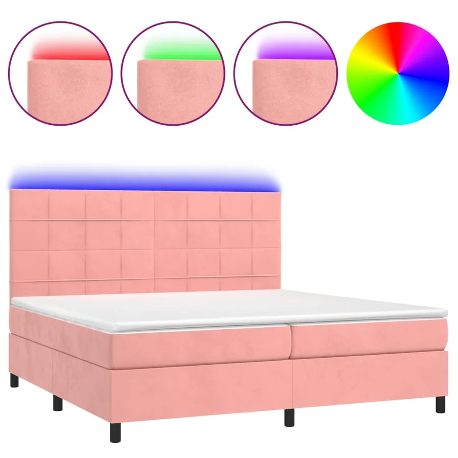 Sommier à lattes de lit matelas LED Rose 200x200 cm Velours - 2
