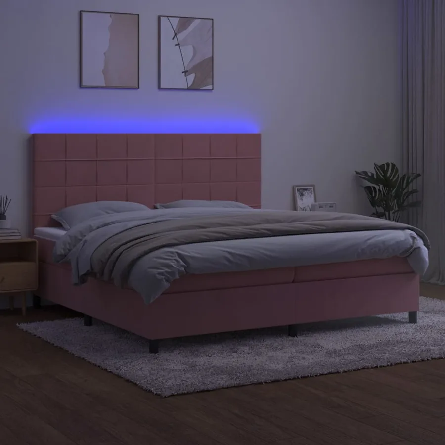 Sommier à lattes de lit matelas LED Rose 200x200 cm Velours - 4