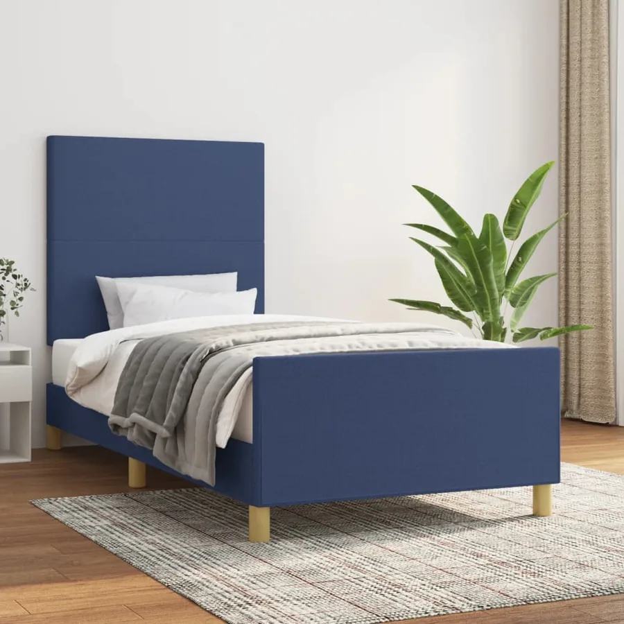 Cadre de lit sans matelas bleu 90x200 cm tissu