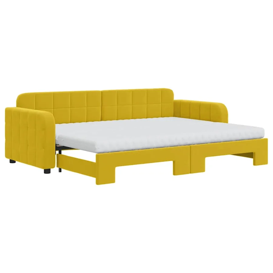 Lit de jour avec lit gigogne et matelas jaune 80x200 cm velours - 2