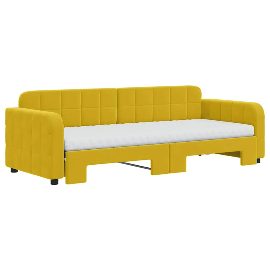 Lit de jour avec lit gigogne et matelas jaune 80x200 cm velours - 3