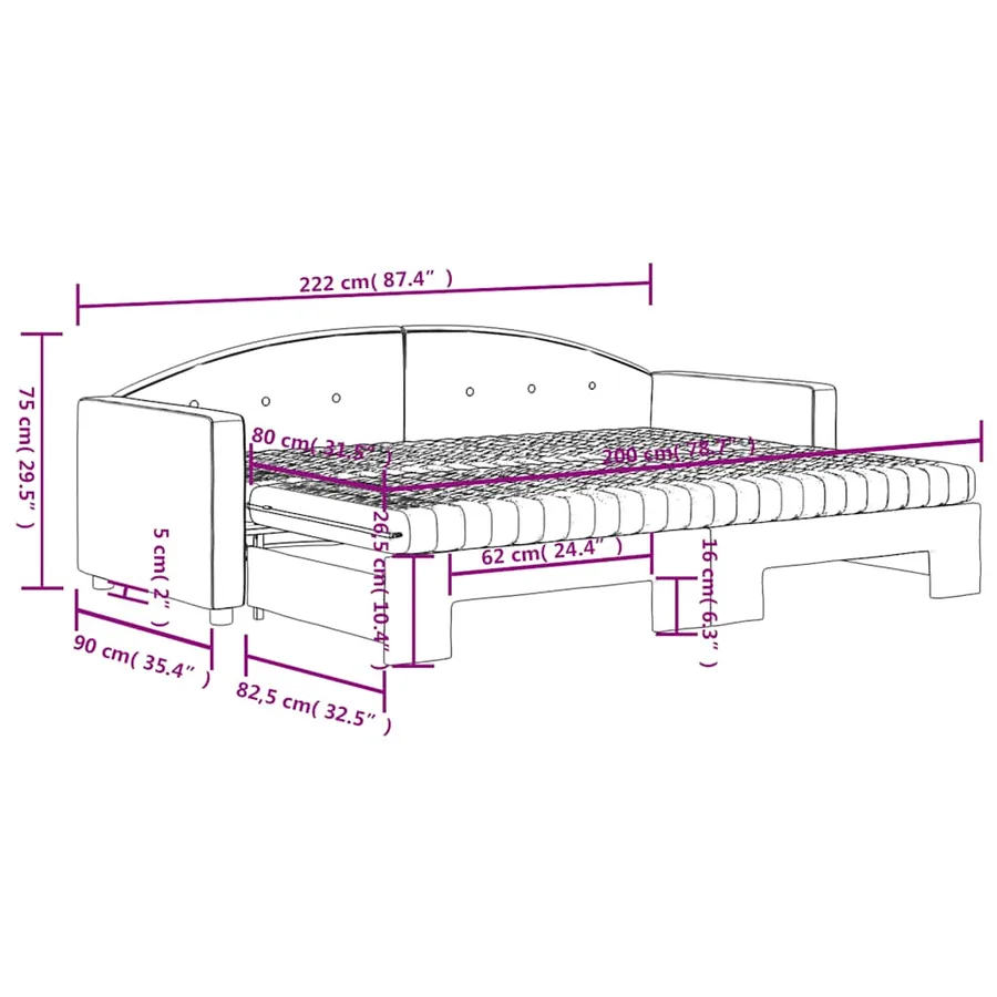 Lit de jour avec lit gigogne et matelas jaune 80x200 cm velours - 12