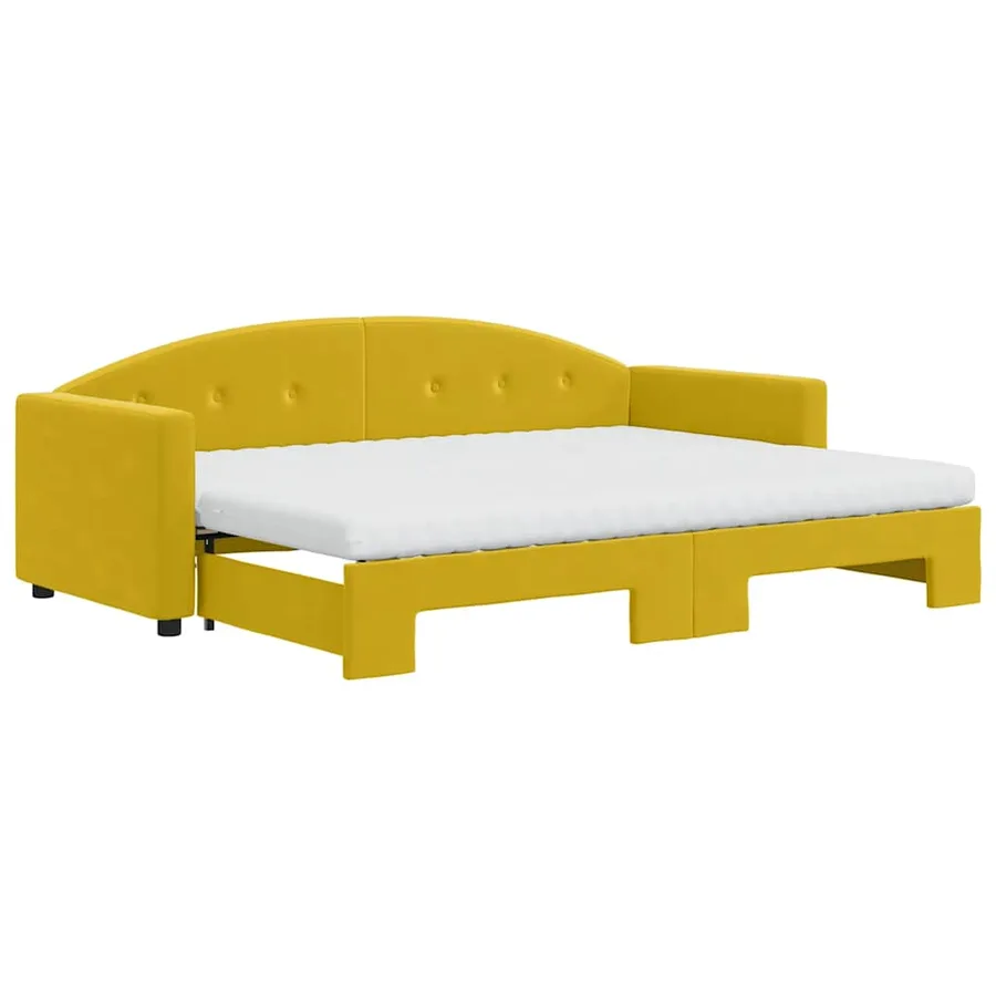 Lit de jour avec lit gigogne et matelas jaune 80x200 cm velours - 2