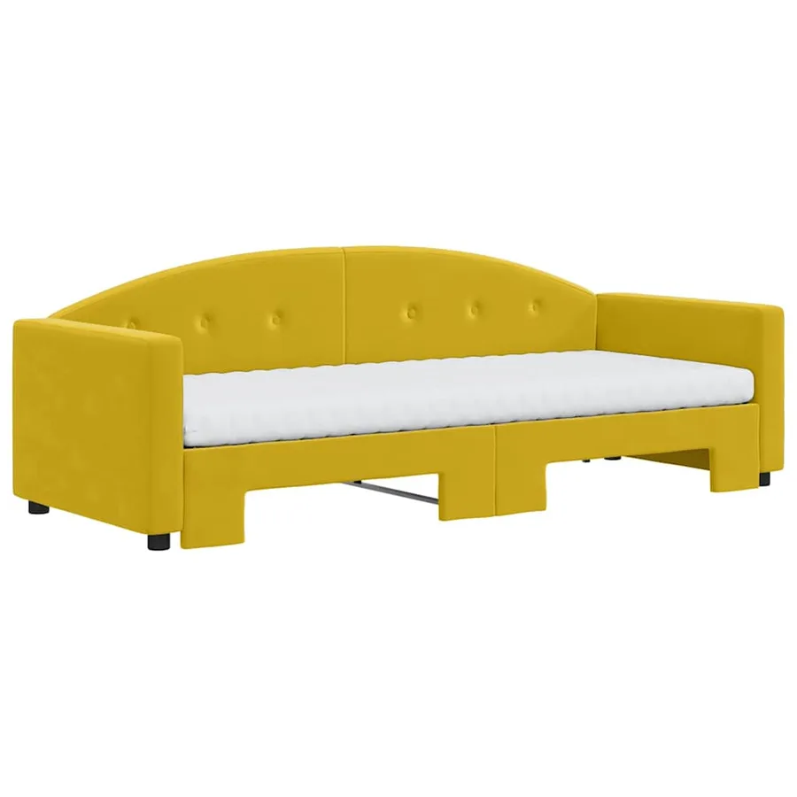 Lit de jour avec lit gigogne et matelas jaune 80x200 cm velours - 3