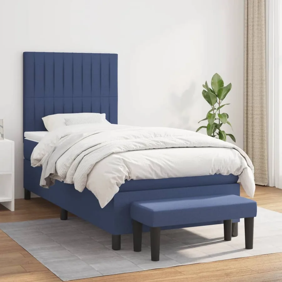 Sommier à lattes de lit avec matelas Bleu 90x190 cm Tissu