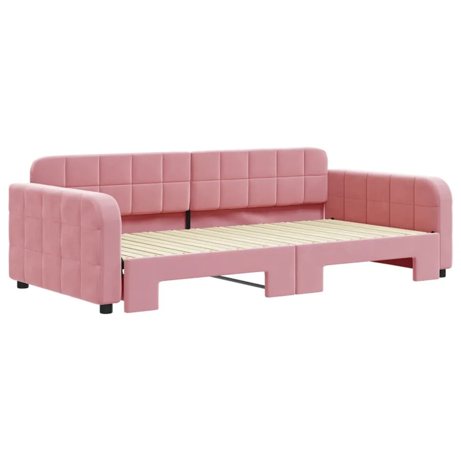 Lit de jour avec lit gigogne rose 100x200 cm velours - 3