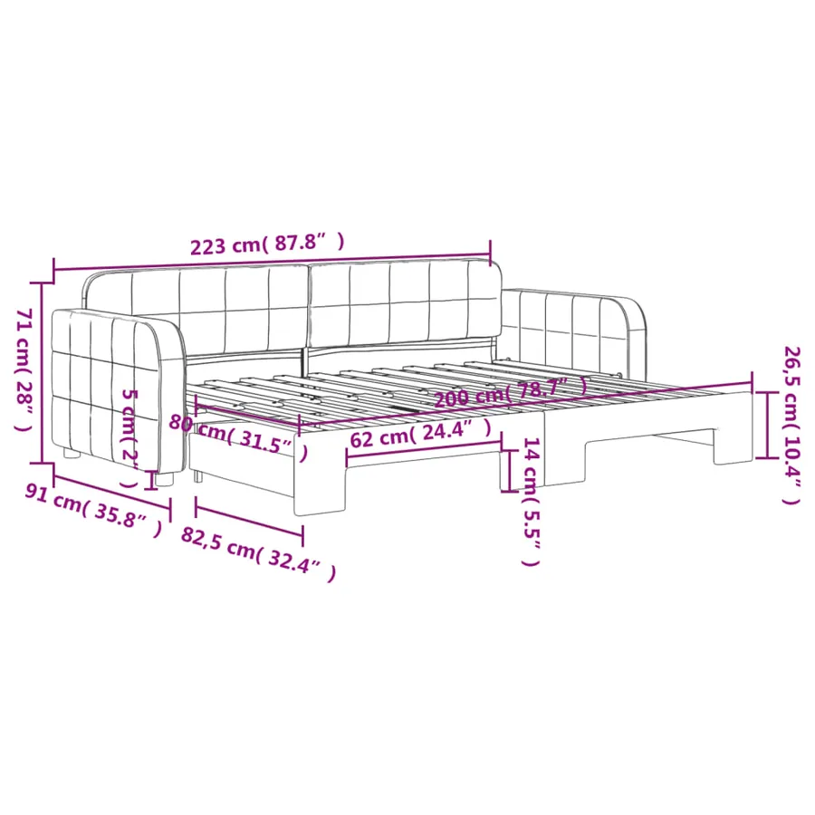 Lit de jour avec gigogne sans matelas 80x200 cm - 11