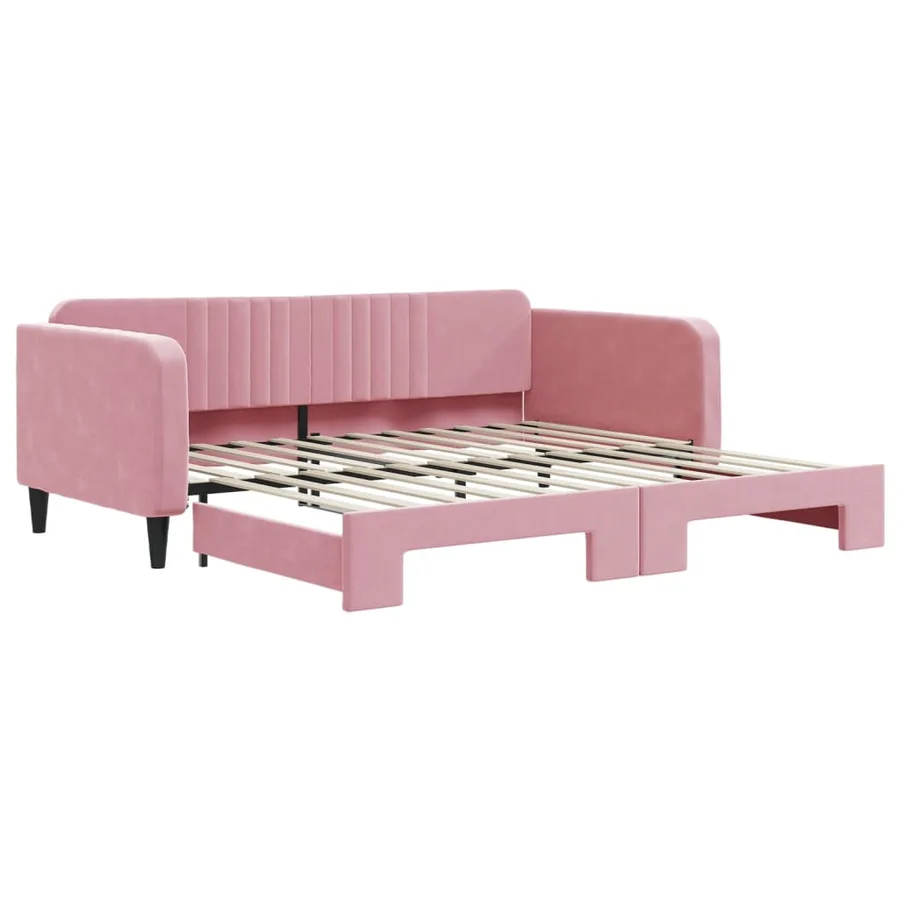 Lit de jour avec lit gigogne rose 100x200 cm velours - 2