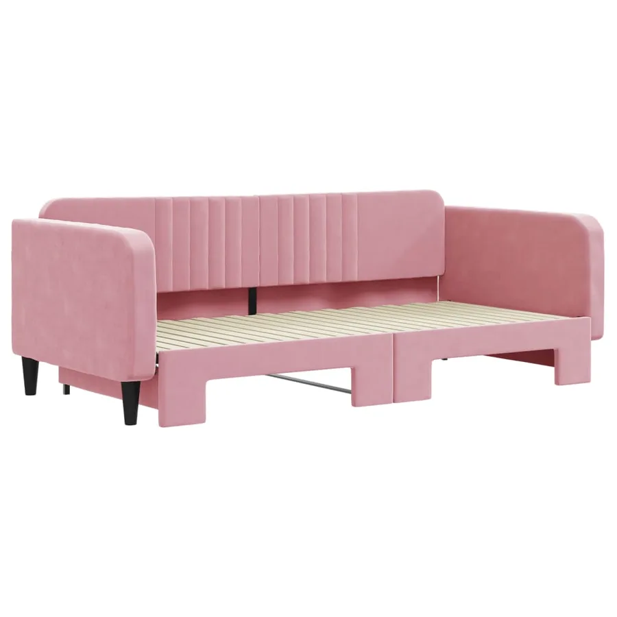 Lit de jour avec lit gigogne rose 100x200 cm velours - 3