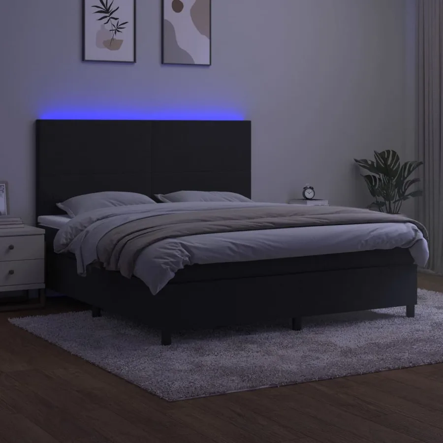 Sommier à lattes de lit et matelas LED Noir 180x200 cm Velours - 4