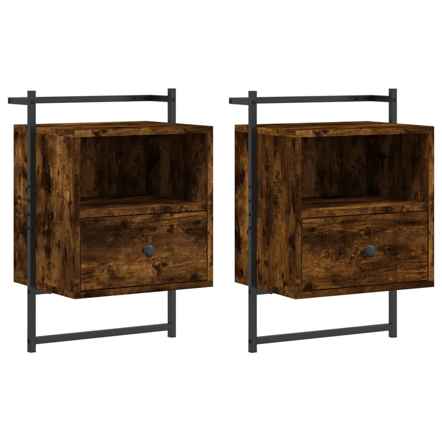 Table de chevet murale 2 pcs chêne fumé 40x30x61 cm - 2