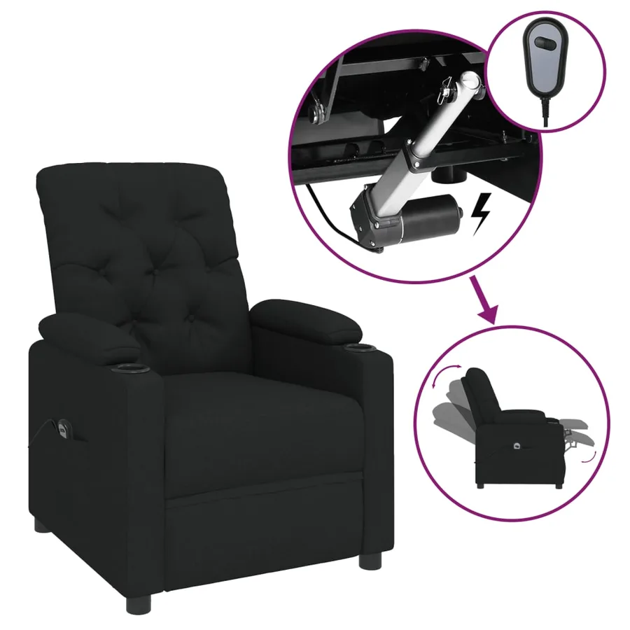 Fauteuil inclinable électrique Noir Tissu - 2