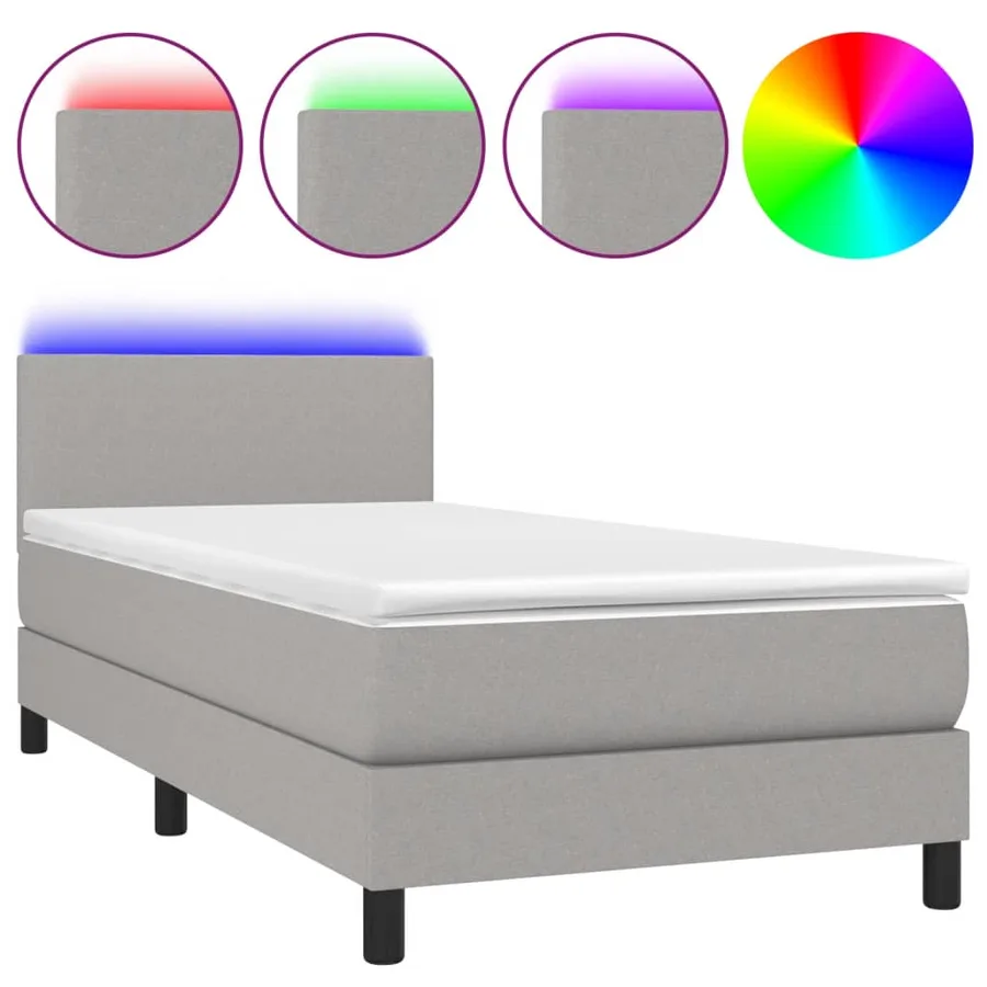 Sommier à lattes de lit avec matelas et LED Gris clair 90x200cm - 2