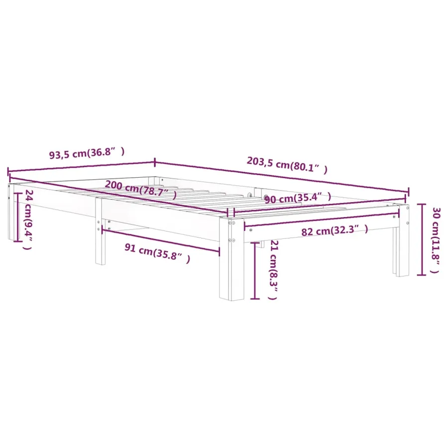 Cadre de lit sans matelas blanc bois de pin massif 90x200 cm - 8