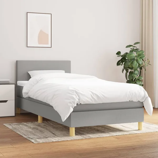 Sommier à lattes de lit avec matelas Gris clair 90x200 cm Tissu