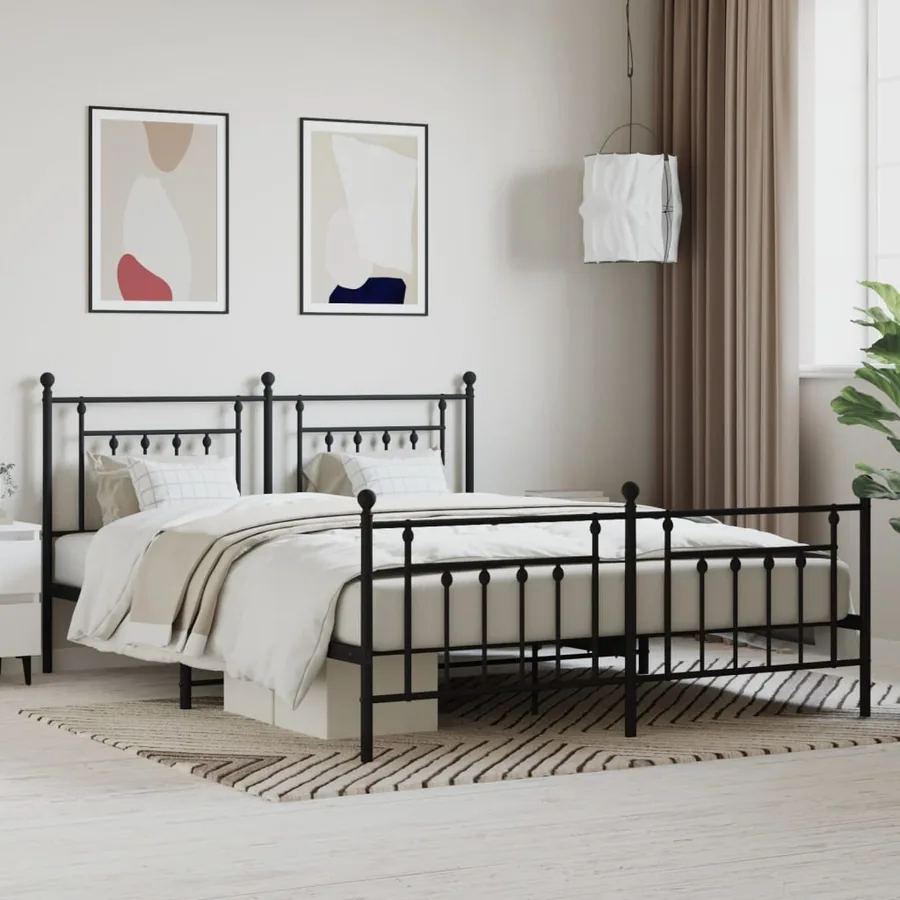 Cadre de lit métal sans matelas avec pied de lit noir 180x200cm