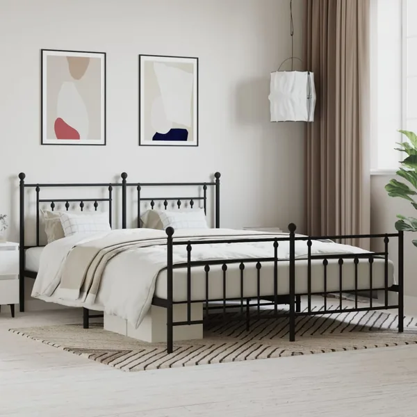 Cadre de lit métal sans matelas avec pied de lit noir 180x200cm