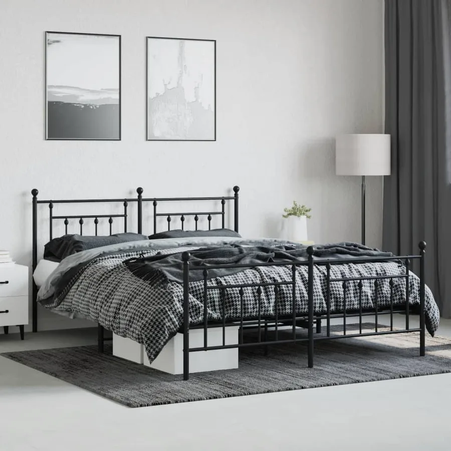 Cadre de lit métal sans matelas avec pied de lit noir 180x200cm - 3