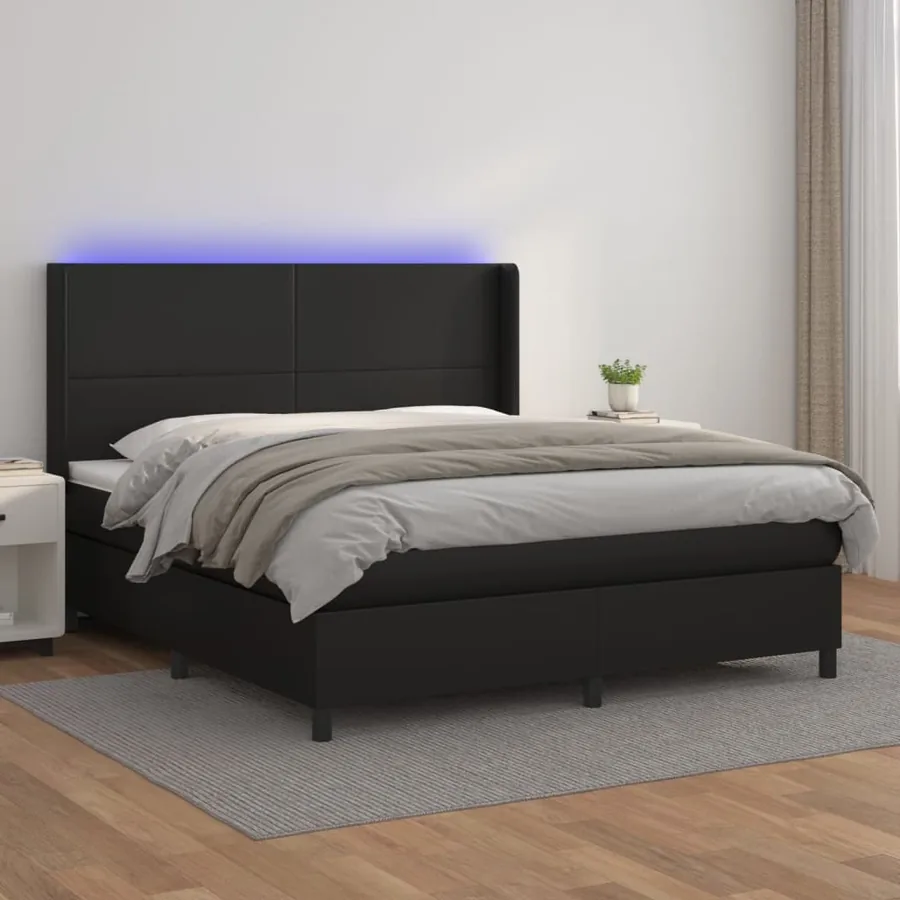 Sommier à lattes de lit matelas LED Noir 160x200cm Similicuir