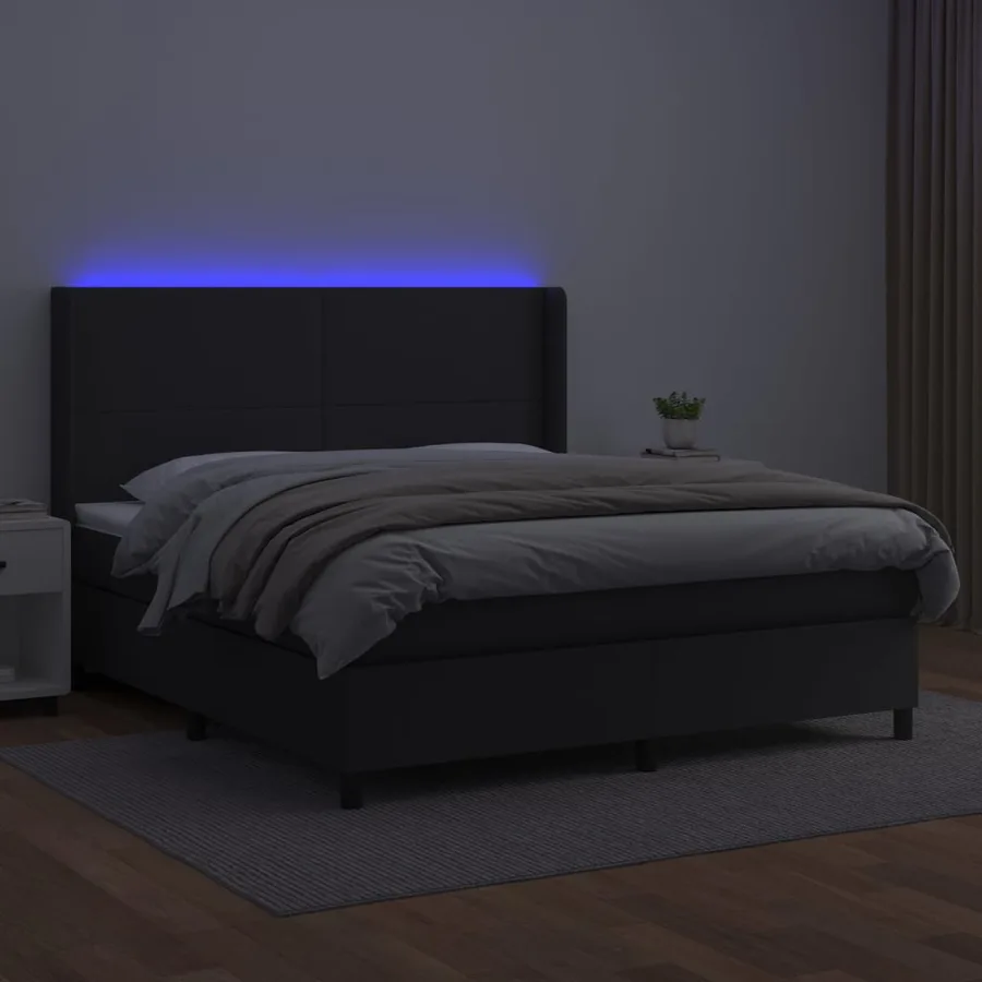 Sommier à lattes de lit matelas LED Noir 160x200cm Similicuir - 3