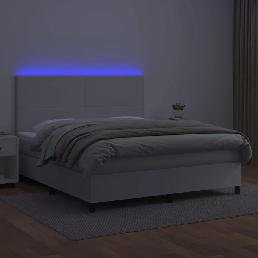 Sommier à lattes de lit avec matelas et LED Blanc 160x200 cm - 4