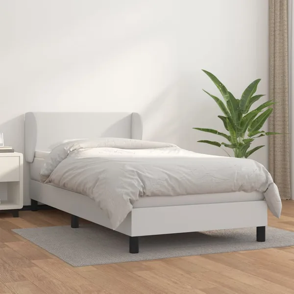 Sommier à lattes de lit avec matelas Blanc 90x200 cm Similicuir