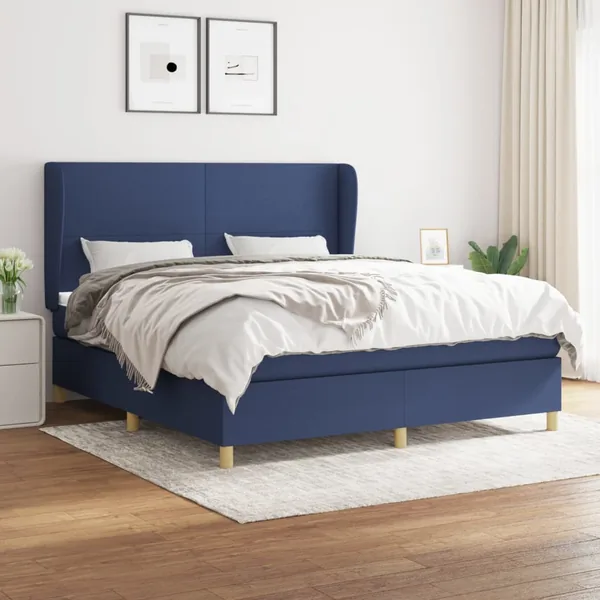 Sommier à lattes de lit avec matelas Bleu 160x200 cm Tissu