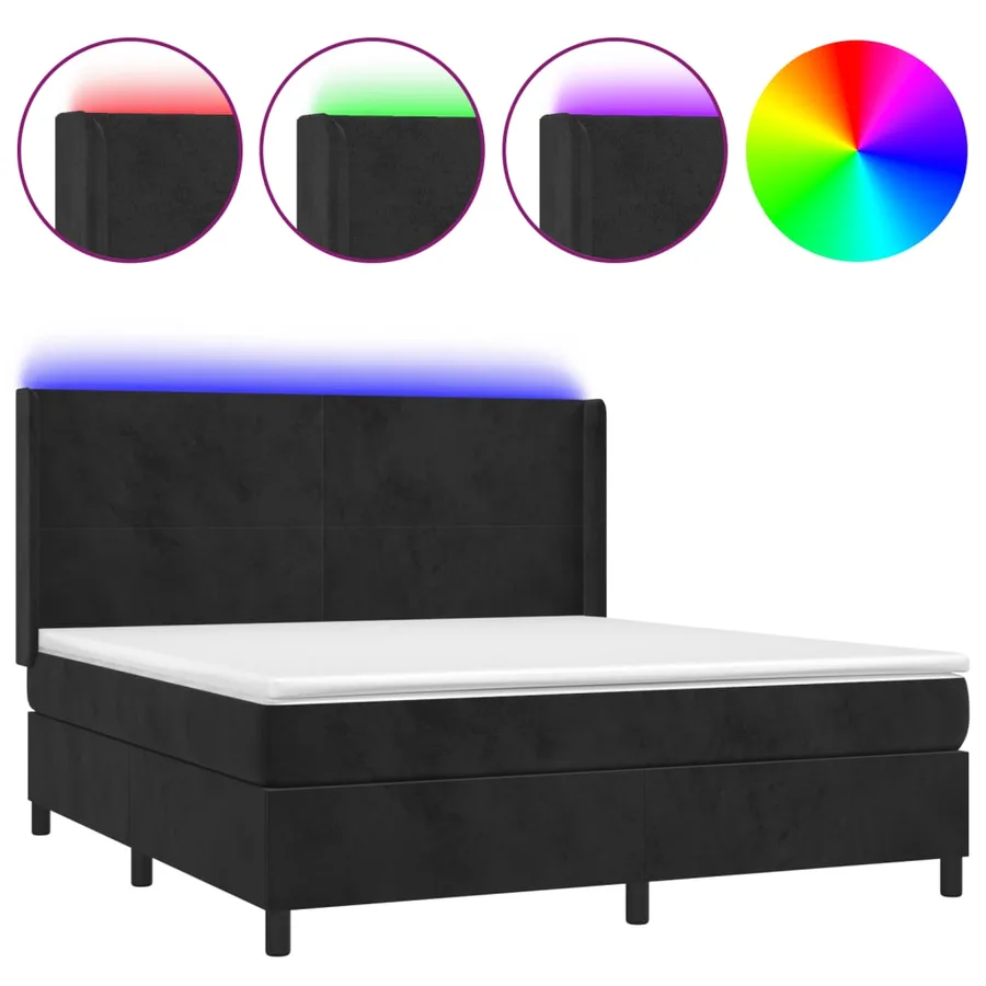 Sommier à lattes de lit matelas et LED Noir 160x200 cm Velours - 2