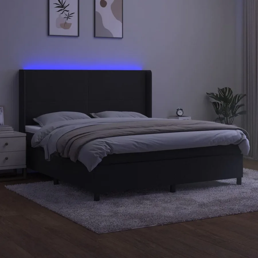 Sommier à lattes de lit matelas et LED Noir 160x200 cm Velours - 3