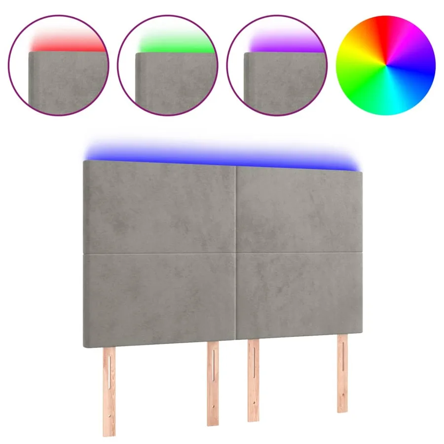 Tête de lit à LED Gris clair 144x5x118/128 cm Velours - 2