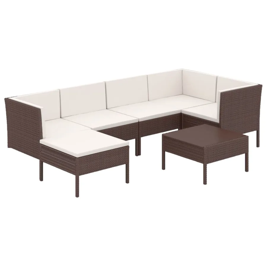 Salon de jardin 7 pcs avec coussins Résine tressée Marron - 2