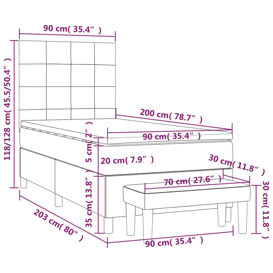 Sommier à lattes de lit et matelas Gris clair 90x200 cm Velours - 8