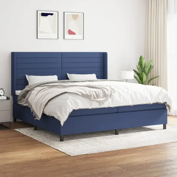 Sommier à lattes de lit avec matelas Bleu 200x200 cm Tissu