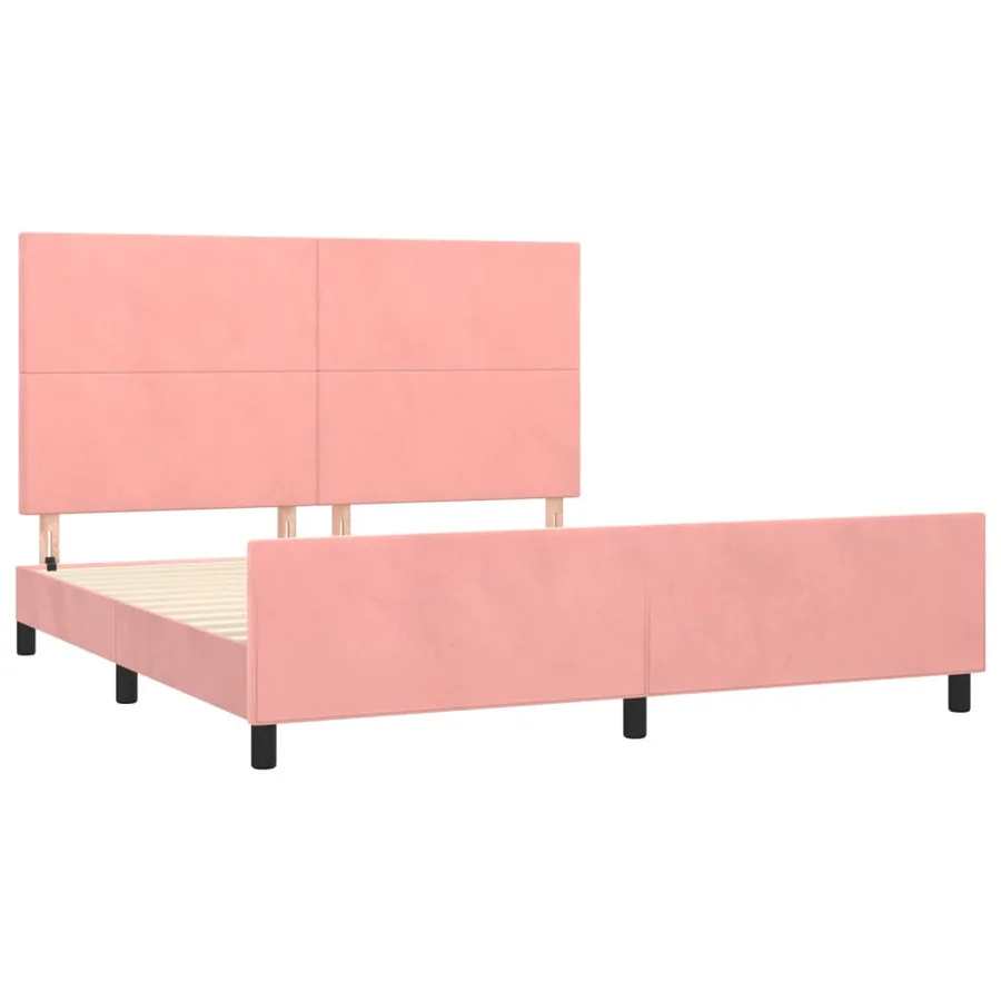 Cadre de lit sans matelas rose 160x200 cm velours - 4