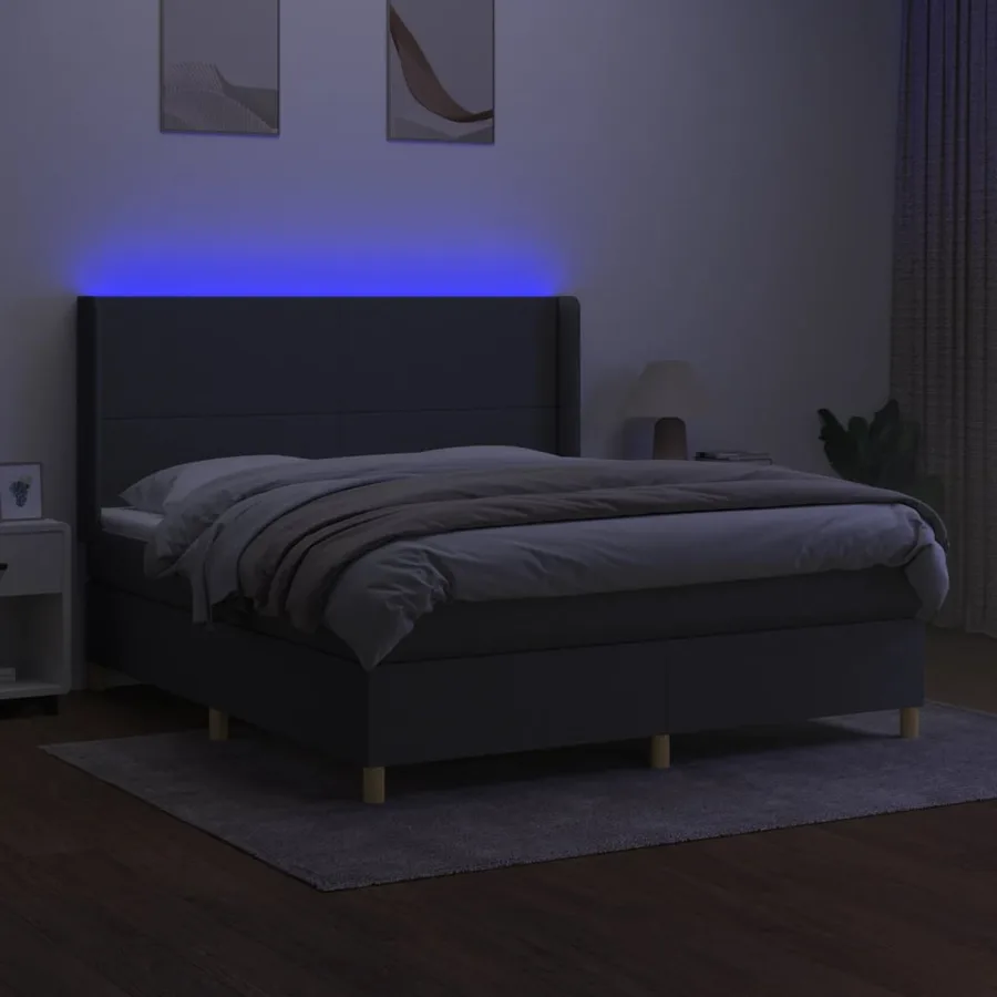 Sommier à lattes de lit matelas LED Gris foncé 160x200 cm Tissu - 3