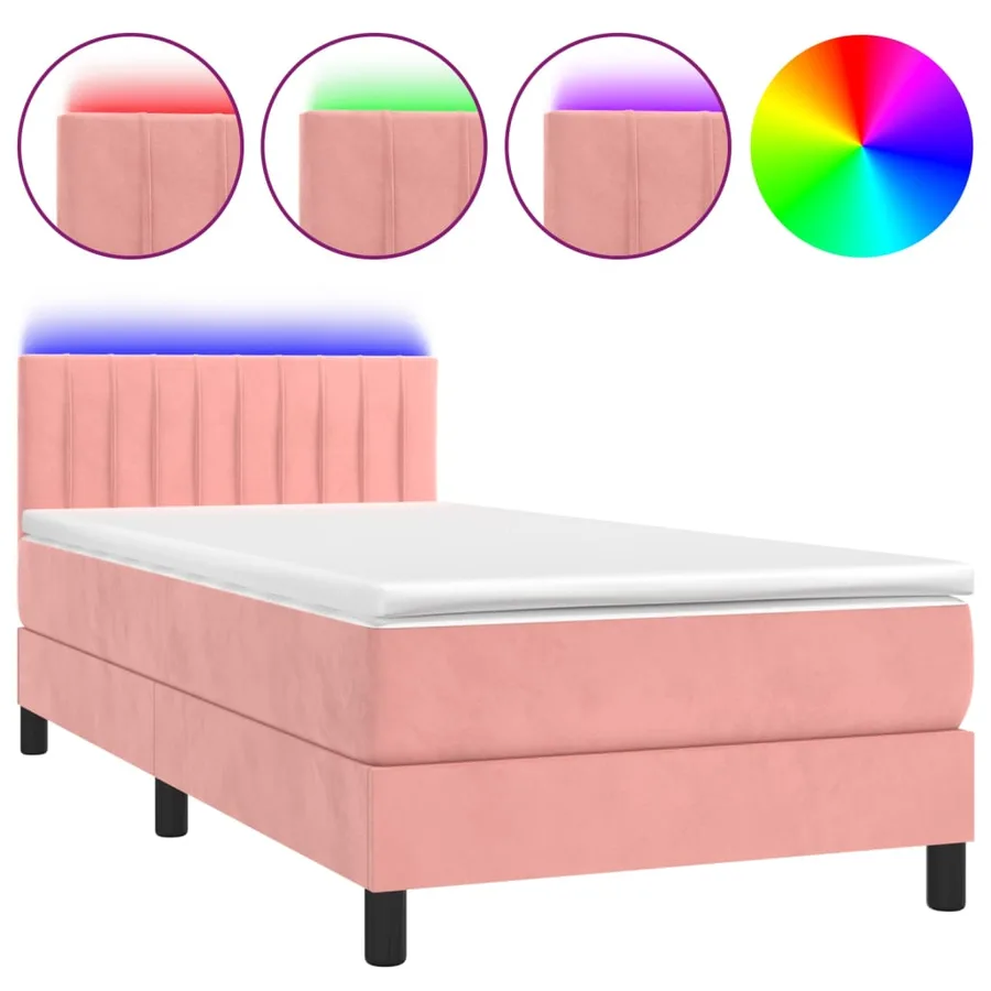 Sommier à lattes de lit avec matelas et LED Rose 90x200 cm - 2