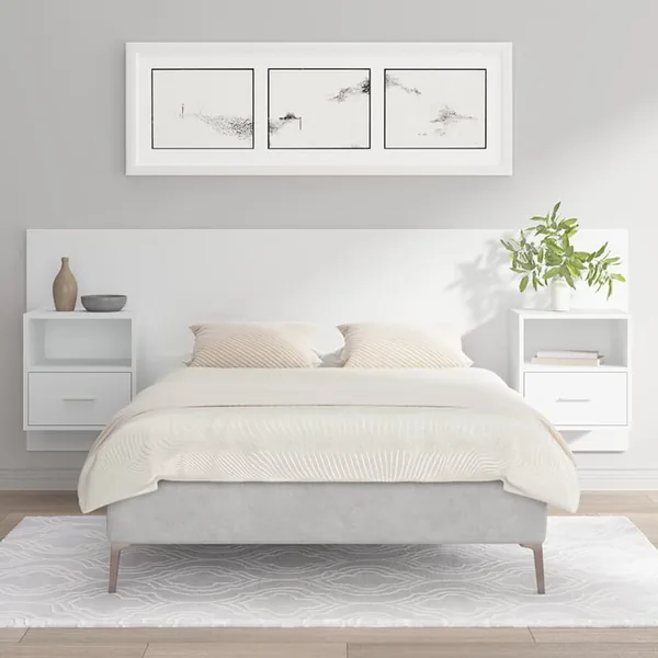 Tête de lit avec armoires Blanc Bois d’ingénierie