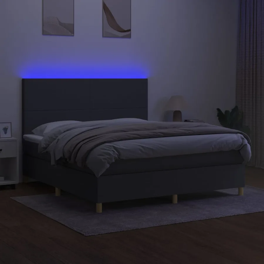 Sommier à lattes de lit et matelas et LED Gris foncé 160x200 cm - 4