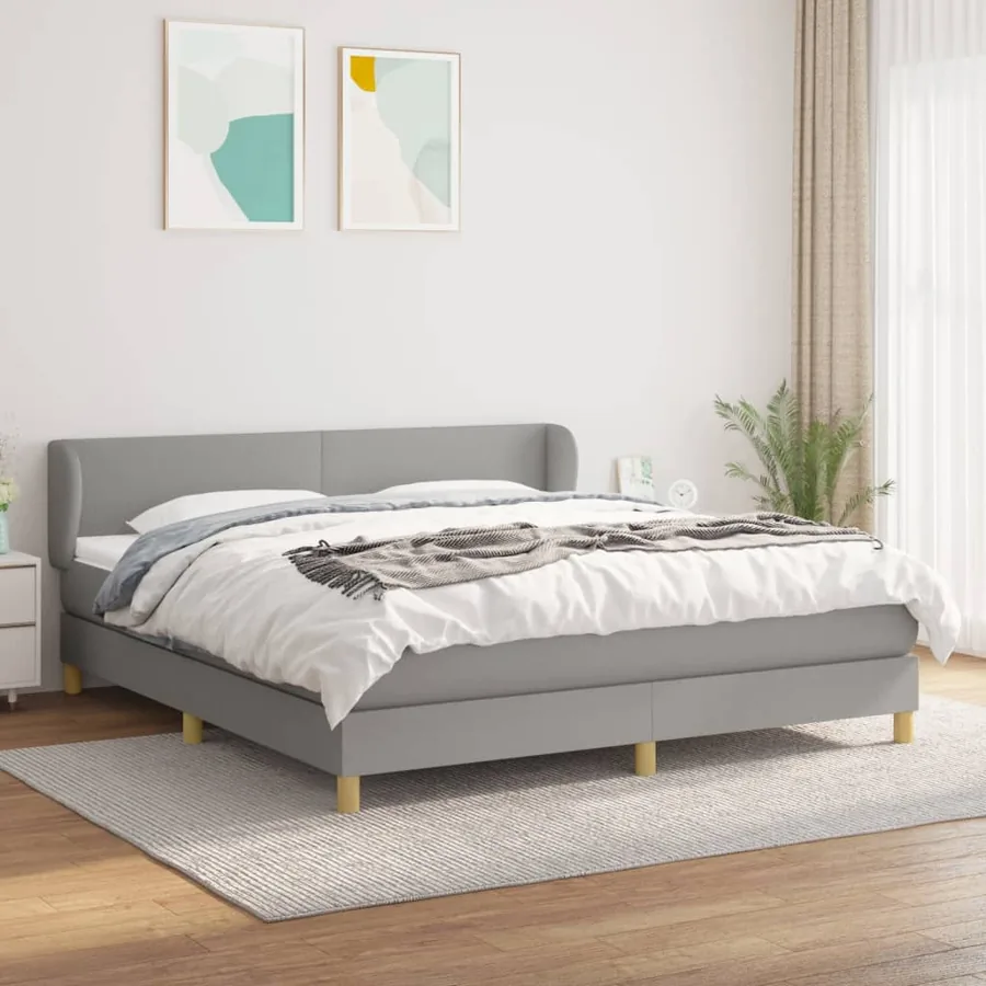 Sommier à lattes de lit avec matelas Gris clair 160x200cm Tissu