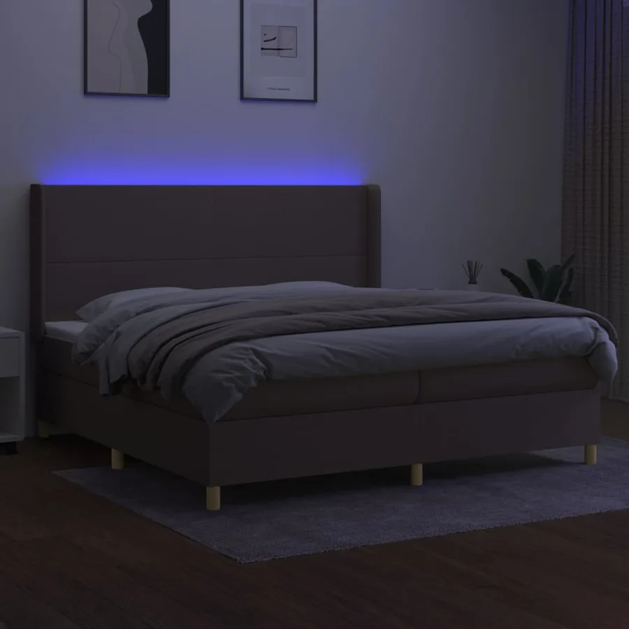 Sommier à lattes de lit matelas et LED Taupe 200x200 cm Tissu - 3