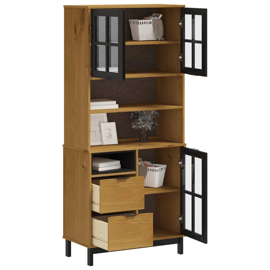 Buffet haut et portes en verre FLAM 80x40x180cm bois massif pin - 3