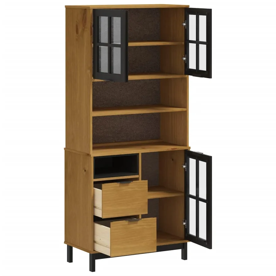 Buffet haut et portes en verre FLAM 80x40x180cm bois massif pin - 4