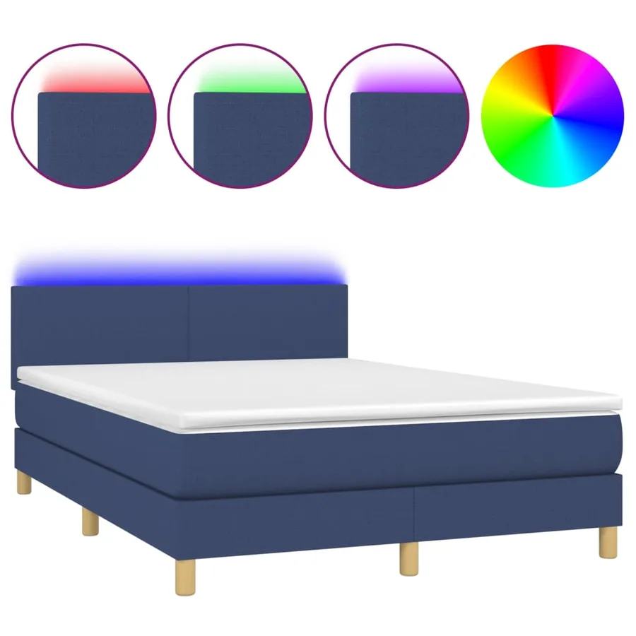 Sommier à lattes de lit avec matelas LED Bleu 140x200 cm Tissu - 2