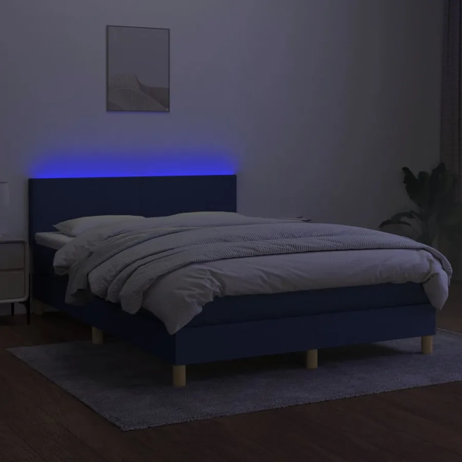 Sommier à lattes de lit avec matelas LED Bleu 140x200 cm Tissu - 4