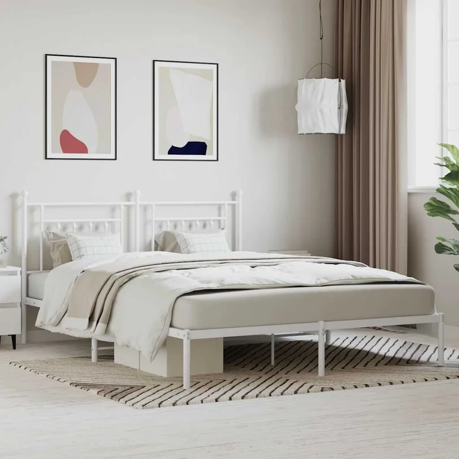 Cadre de lit métal sans matelas et tête de lit blanc 180x200 cm