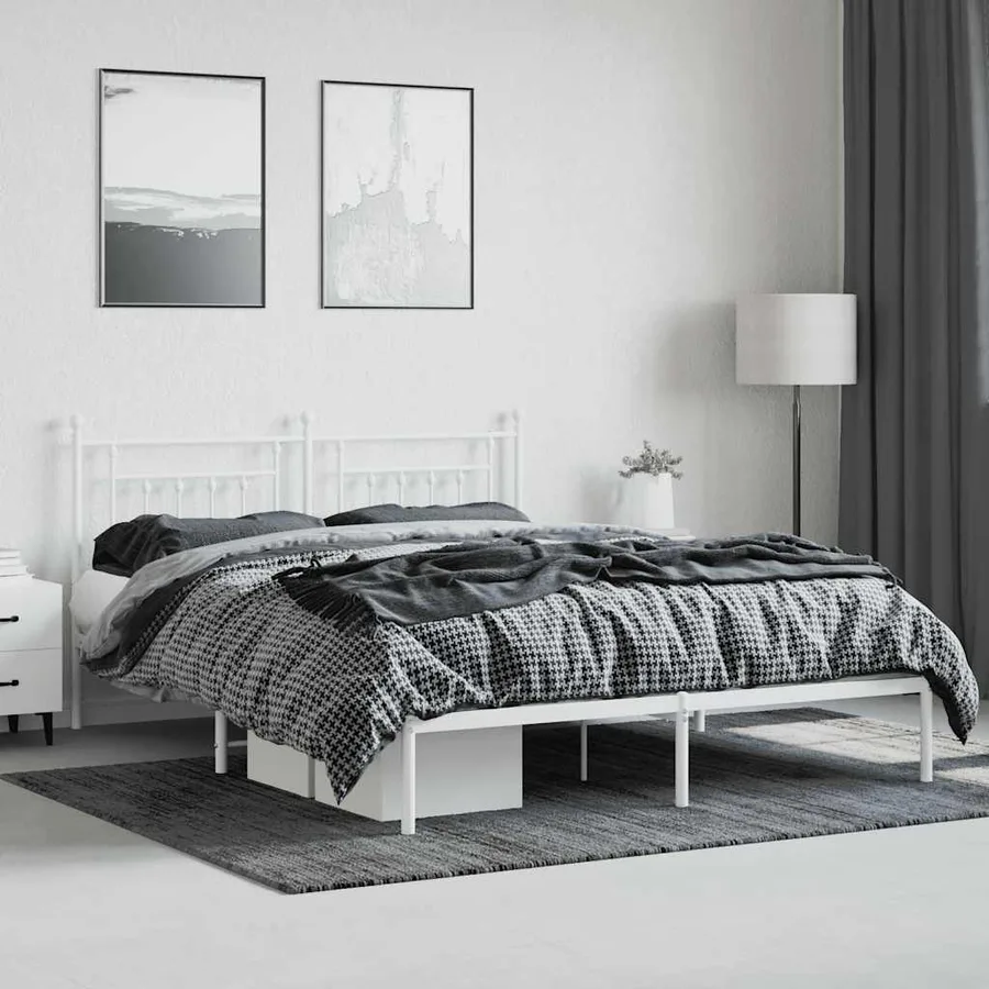 Cadre de lit métal sans matelas et tête de lit blanc 180x200 cm - 4