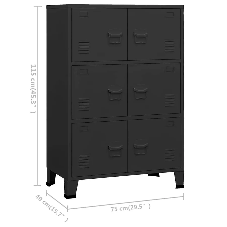 Coffre de rangement industriel Noir 75x40x115 cm Métal - 10