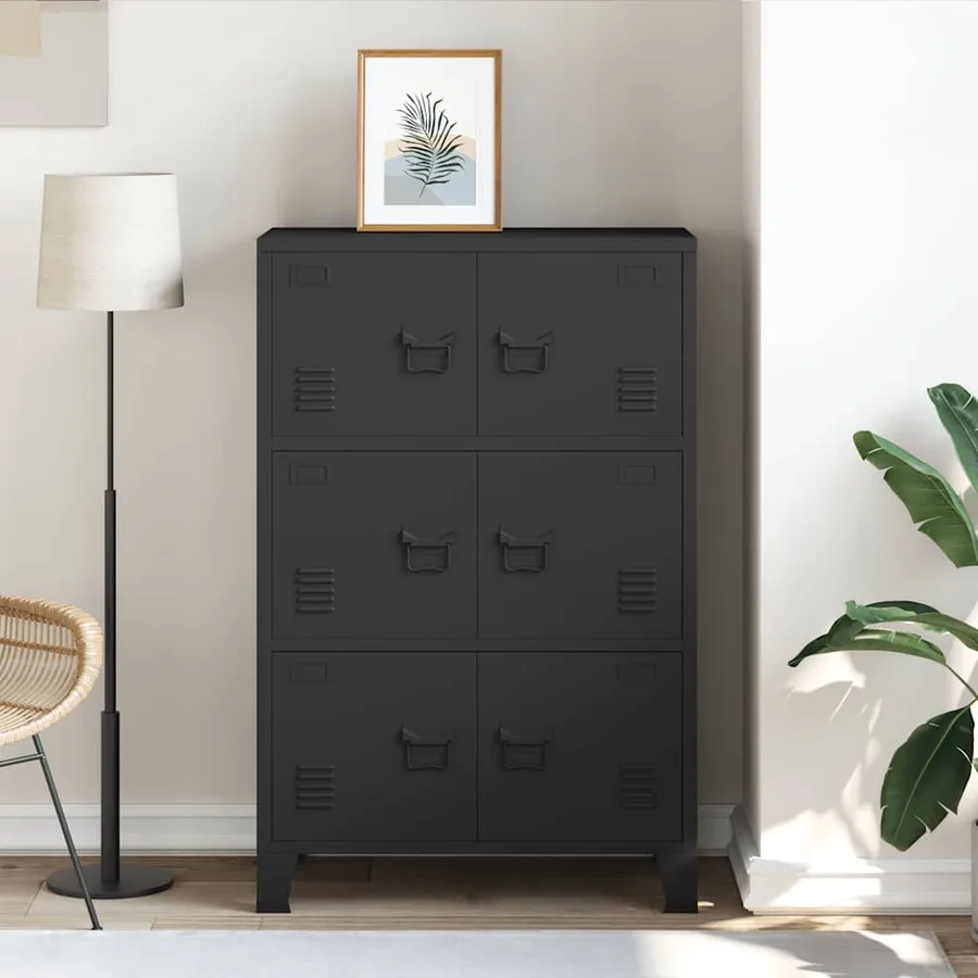 Coffre de rangement industriel Noir 75x40x115 cm Métal - 3