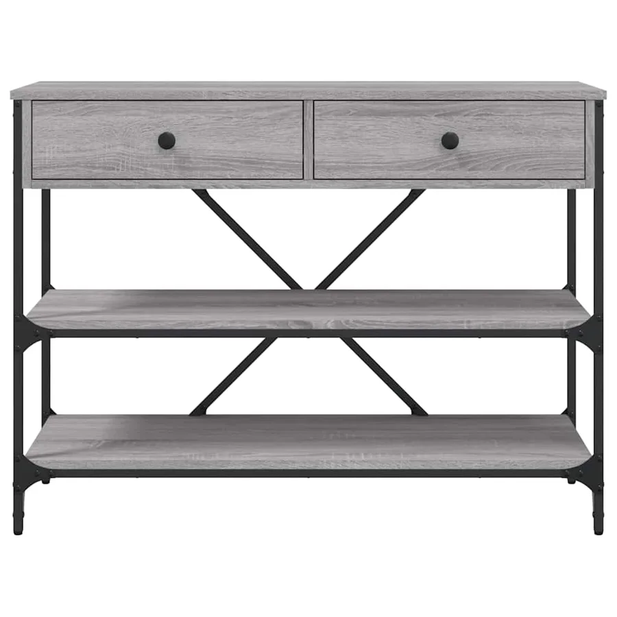 Table console avec tiroirs et étagères gris bois d'ingénierie - 6